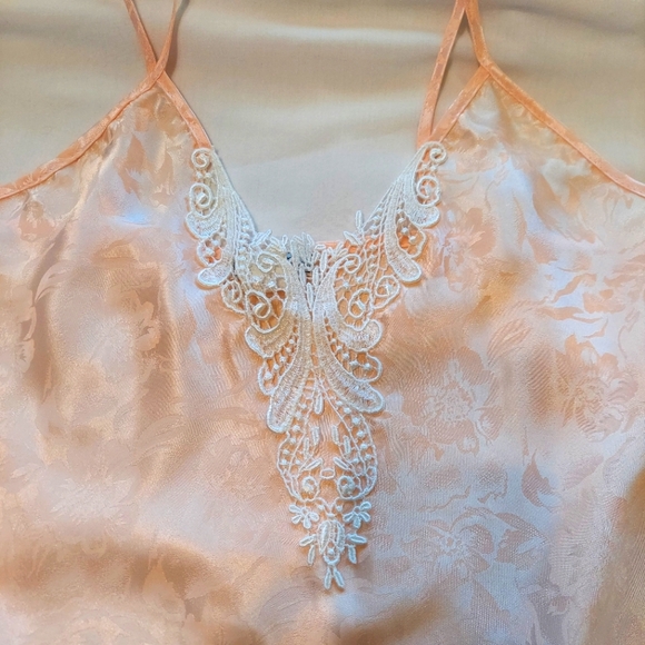 Saks Fifth Avenue Vintage Nightie Babydoll Chimese Lace Trim Flirty L Peach - Picture 4 of 10